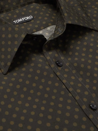 Tom Ford Dark Olive Cotton Micro-Dot Leisure Shirt