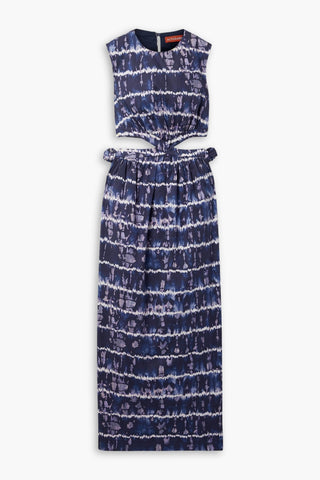 ALTUZARRA ASHIMA CUTOUT TIE-DYED COTTON-BLEND POPLIN MIDI DRESS - Size 44