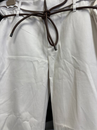 Brunello Cucinelli Cotton Twill Drawstring Trousers with Leather Tie-Waist