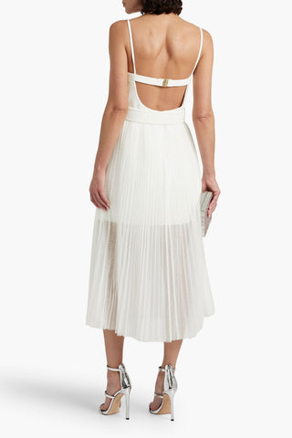 REBECCA VALLANCE CYNDI CREPE-PANELED POINT D'ESPRIT MIDI DRESS - Size 10