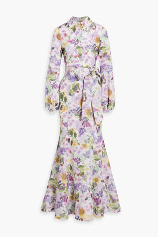 BADGLEY MISCHKA FLORAL-PRINT TAFFETA MAXI DRESS - Size 6
