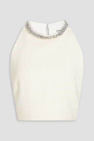 SANDRO CROPPED CRYSTAL-EMBELLISHED TWEED TOP - Size 4