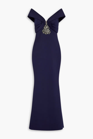BADGLEY MISCHKA EMBELLISHED DRAPED SCUBA GOWN - Size 4