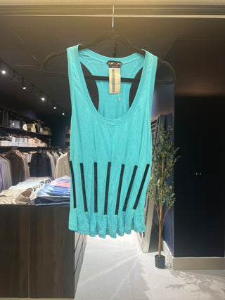 Tom Ford Jersey Racerback Tank Top with Black Vertical Bands Light Blue