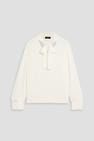 THEORY PUSSY-BOW SILK CREPE DE CHINE BLOUSE - Size S