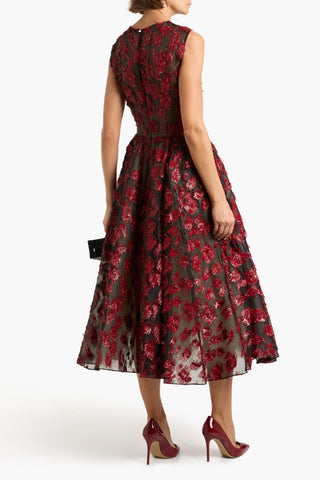 OSCAR DE LA RENTA FLARED FIL COUP CHIFFON MIDI DRESS - Size 8