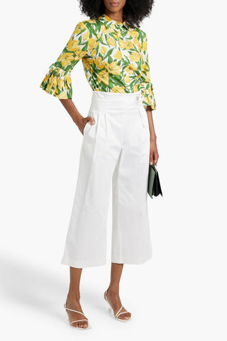 CAROLINA HERRERA CROPPED COTTON-BLEND WIDE-LEG PANTS - Size 0