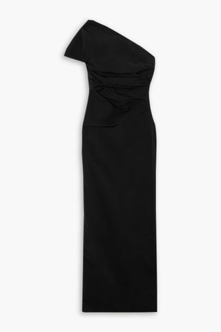 16ARLINGTON REATTA ONE-SHOULDER GATHERED CREPE GOWN - Size 8