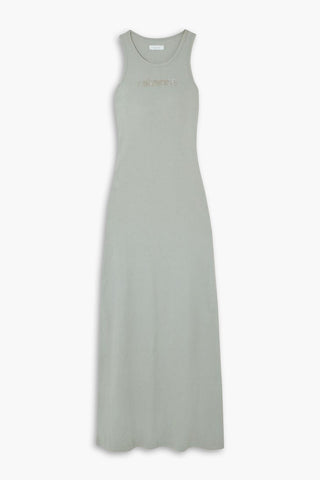 RABANNE FLOCKED RIBBED COTTON-BLEND JERSEY MAXI DRESS - Size L