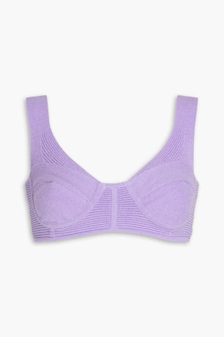 HERVÉ LÉGER BOUCL-KNIT COTTON-BLEND BRA TOP - Size XXS