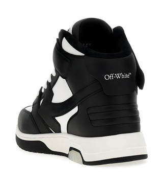 OFF WHITE Leather Two-Tone High-Top Sneakers with Arrow Motif