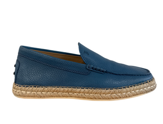 Tods Pebbled Leather Espadrille Loafers Blue