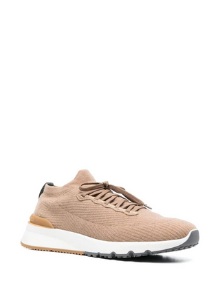 Brunello Cucinelli Knitted Lace-Up Low-Top Sneakers with Chunky Sole