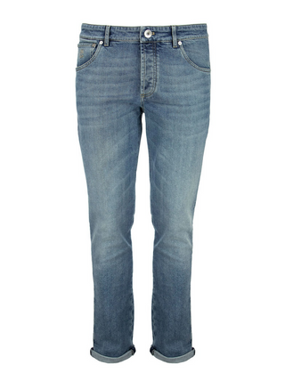 Brunello Cucinelli Light Wash Used Denim Jeans with Cuffed Hem