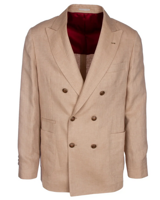 Brunello Cucinelli Linen Double-Breasted Blazer Light Brown