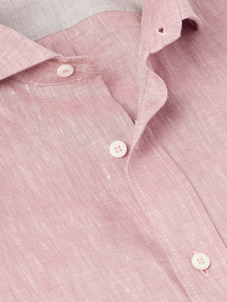 Brunello Cucinelli Brunello Cucinelli Muted Red Linen Spread-Collar Shirt