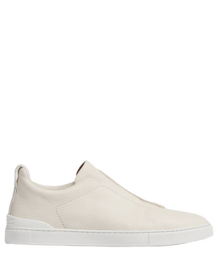 Zegna Grained Leather Slip-On Sneakers in Beige