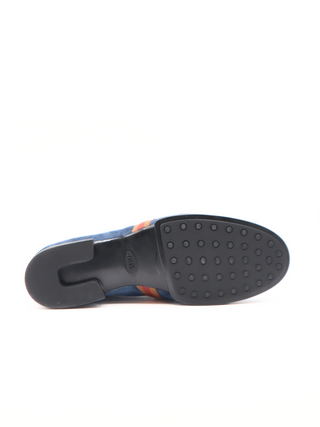 Tods Blue Suede Gommino Driving Shoes with T-Buckle Strap