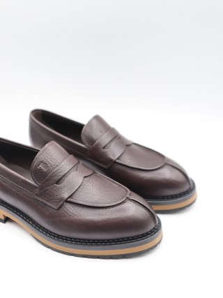 Tods Brown Grained Leather Platform Loafers