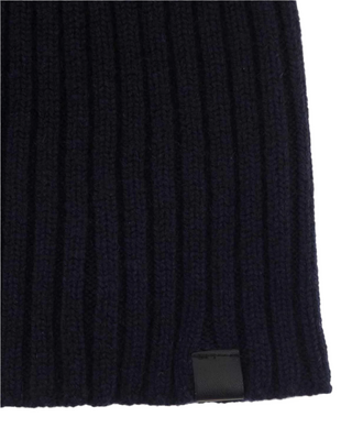 Tom Ford Ribbed Knit Beanie with Logo Patch Navy