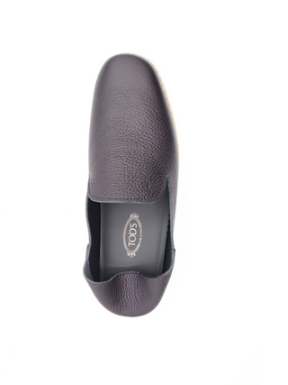Tods Grained Leather Folding-Back Espadrille Loafers Navy