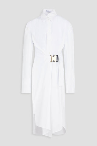 JW ANDERSON BUCKLED COTTON-POPLIN MIDI SHIRT DRESS - Size 8