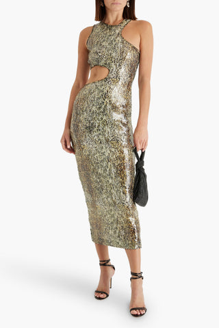 STELLA MCCARTNEY CUTOUT SEQUINED MESH MIDI DRESS - Size 42