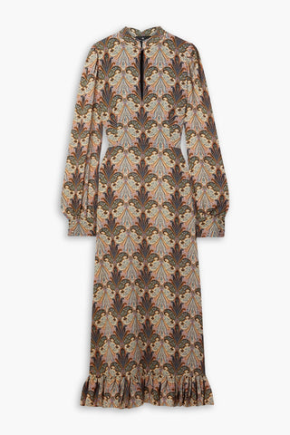 ETRO RUFFLED PRINTED CREPE MIDI DRESS - Size 38