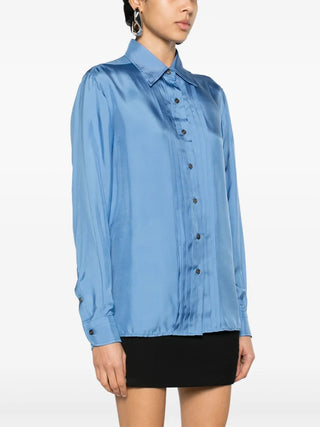 Tom Ford Silk Pleated Point-Collar Shirt