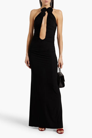 MAGDA BUTRYM STRAPLESS FLORAL-APPLIQUD CUTOUT STRETCH-JERSEY GOWN - Size 38