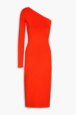VICTORIA BECKHAM ONE-SLEEVE STRETCH-KNIT MIDI DRESS - Size 1