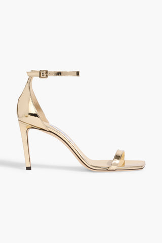 JIMMY CHOO ALVA 85 MIRRORED-LEATHER SANDALS - Size 36