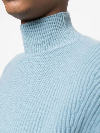 Tom Ford Ribbed Knit Mock Neck Sweater Blue