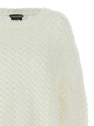 Tom Ford Textured Knit Crew Neck Sweater White