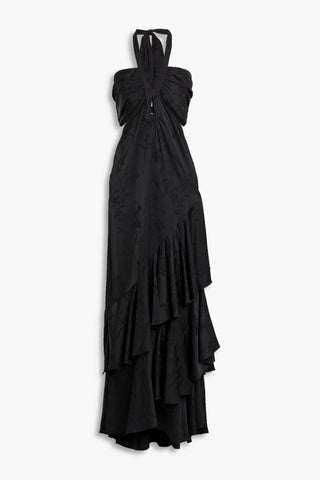 JOHANNA ORTIZ BALLADIST TIERED SATIN-JACQUARD MAXI DRESS - Size 4