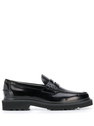 Tods Polished Leather Chunky Sole Penny Loafers Black