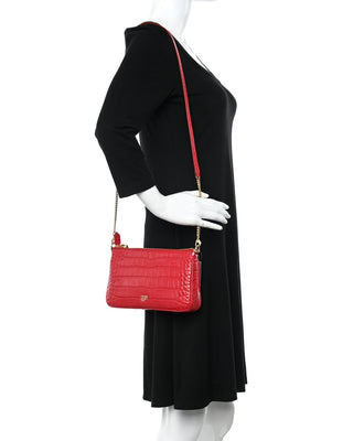 Tom Ford Crocodile-Embossed Leather TF Logo Mini Shoulder Bag Red