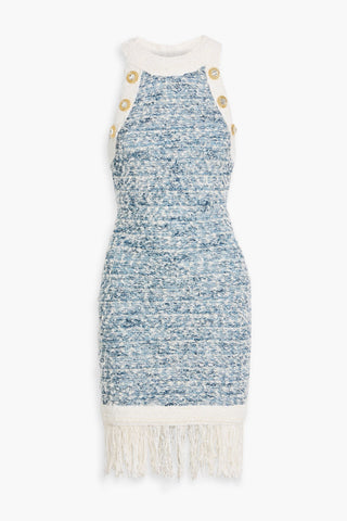 BALMAIN FRINGED TWEED DRESS - Size 42