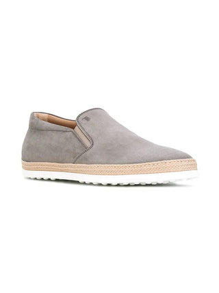 Tods Textured Fabric Espadrille Slip-on Loafers Grey