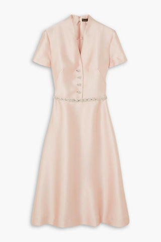 REEM ACRA CRYSTAL-EMBELLISHED MIKADO-PIQU MIDI DRESS - Size 14
