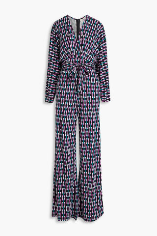 DIANE VON FURSTENBERG FANNY PRINTED LYOCELL AND WOOL-BLEND JERSEY WIDE-LEG JUMPSUIT - Size XL