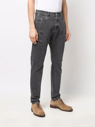 Brunello Cucinelli Washed Distressed Grey Denim Jeans