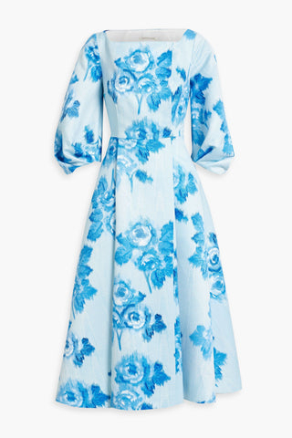 EMILIA WICKSTEAD GABBY PLEATED FLORAL-PRINT FAILLE MIDI DRESS - Size 8