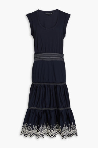 VERONICA BEARD AMAIA JERSEY-PANELED COTTON-POPLIN MIDI DRESS - Size M