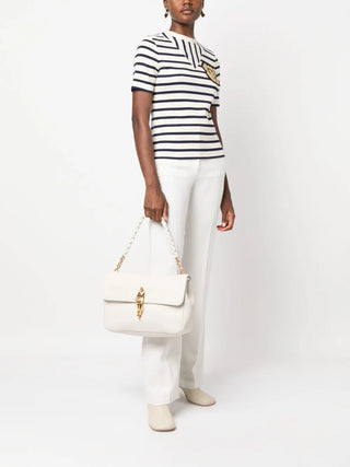Tom Ford Grained Leather Flap Shoulder Bag Interlocking Clasp White