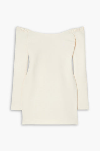 KHAITE OCTAVIA OFF-THE-SHOULDER WOOL-CREPE MINI DRESS - Size M
