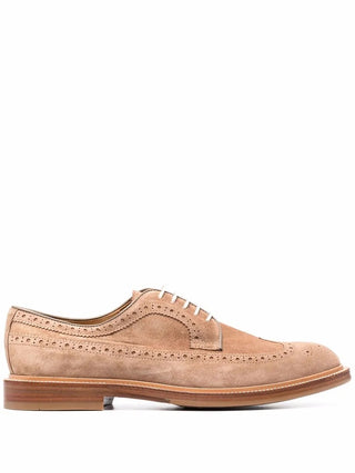 Brunello Cucinelli Tobacco Suede Lace-Up Brogue Derby Shoes
