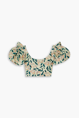 AGUA BY AGUA BENDITA NOVA CROPPED FLORAL-PRINT LINEN BLOUSE - Size L