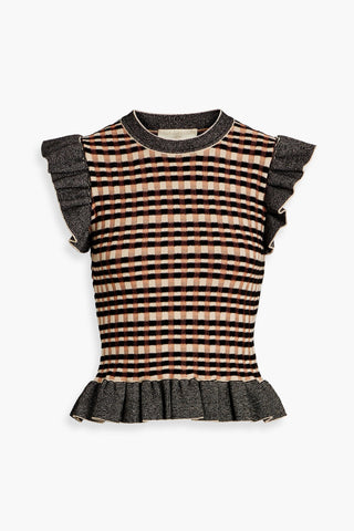ULLA JOHNSON REA RUFFLED JACQUARD-KNIT TOP - Size M