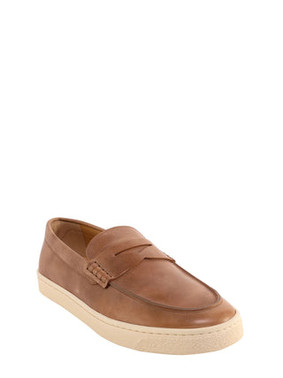 Brunello Cucinelli Light Brown Leather Penny Loafers with Sneaker Sole